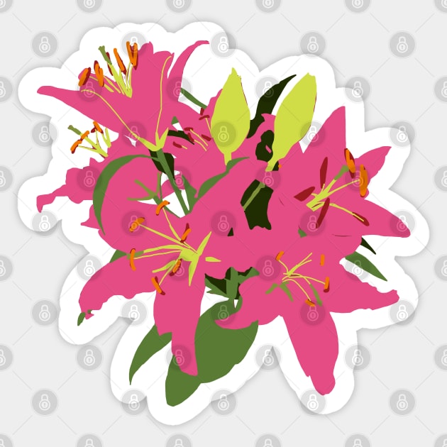 Pink Stargazer Lily Flowers Abstract Painting Sticker by ellenhenryart